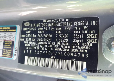 2020 Kia Telluride Ex z USA, uszkodzony, nr VIN 5XYP3DHC0LG084783